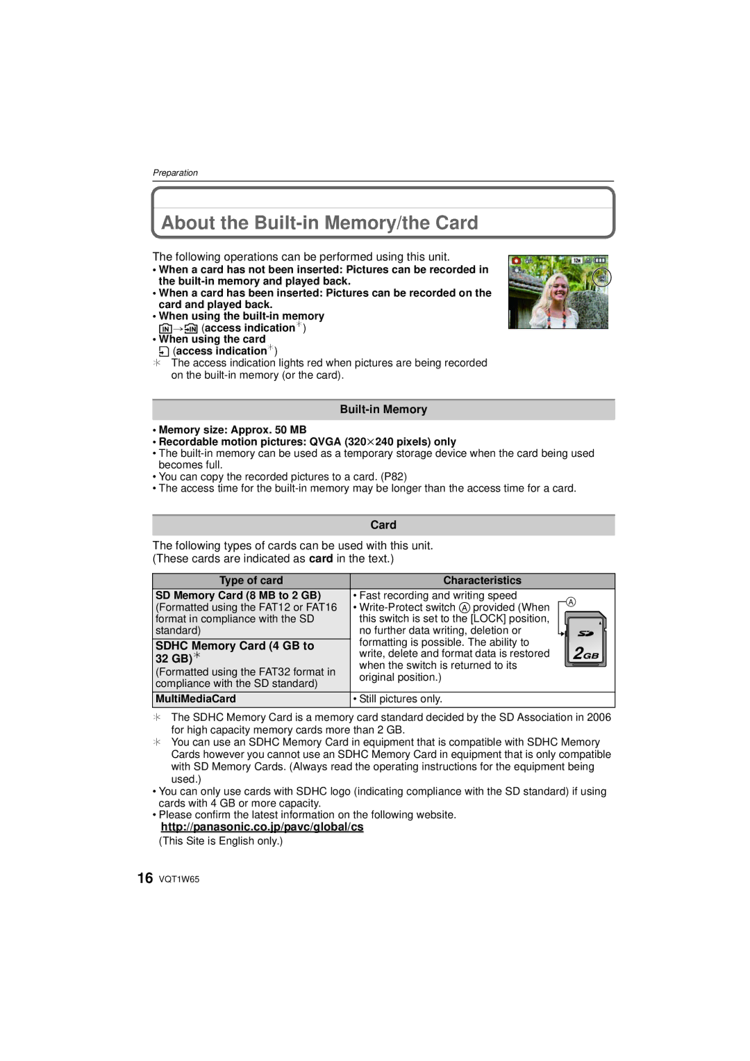 Panasonic DMC-FS25 operating instructions About the Built-in Memory/the Card, Sdhc Memory Card 4 GB to, 32 GB 