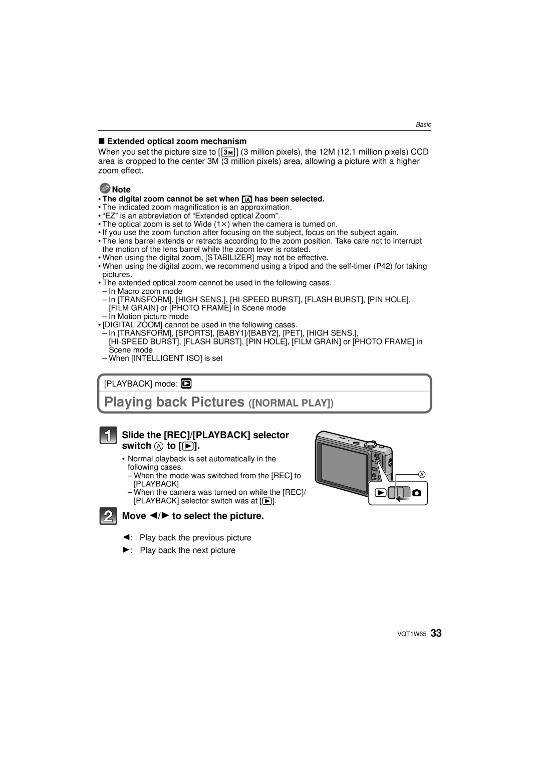 Panasonic DMC-FS25 operating instructions Playing back Pictures Normal Play, Slide the REC/PLAYBACK selector switch a to 