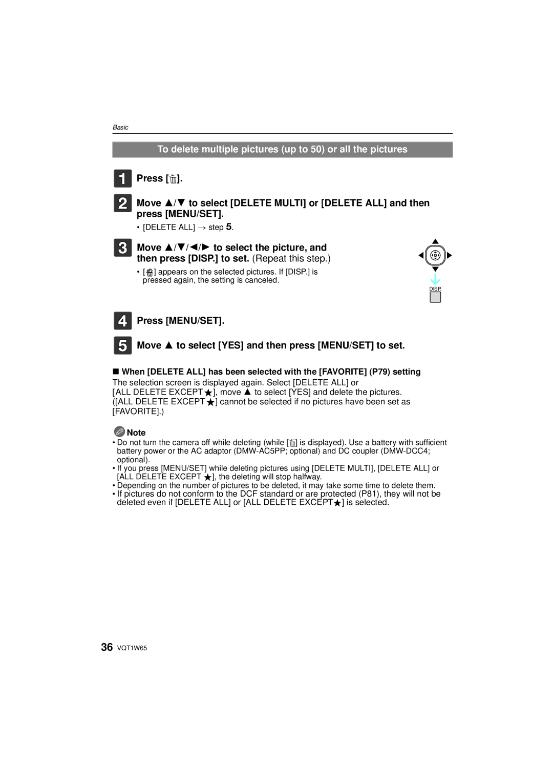 Panasonic DMC-FS25 operating instructions To delete multiple pictures up to 50 or all the pictures, Delete ALL step 