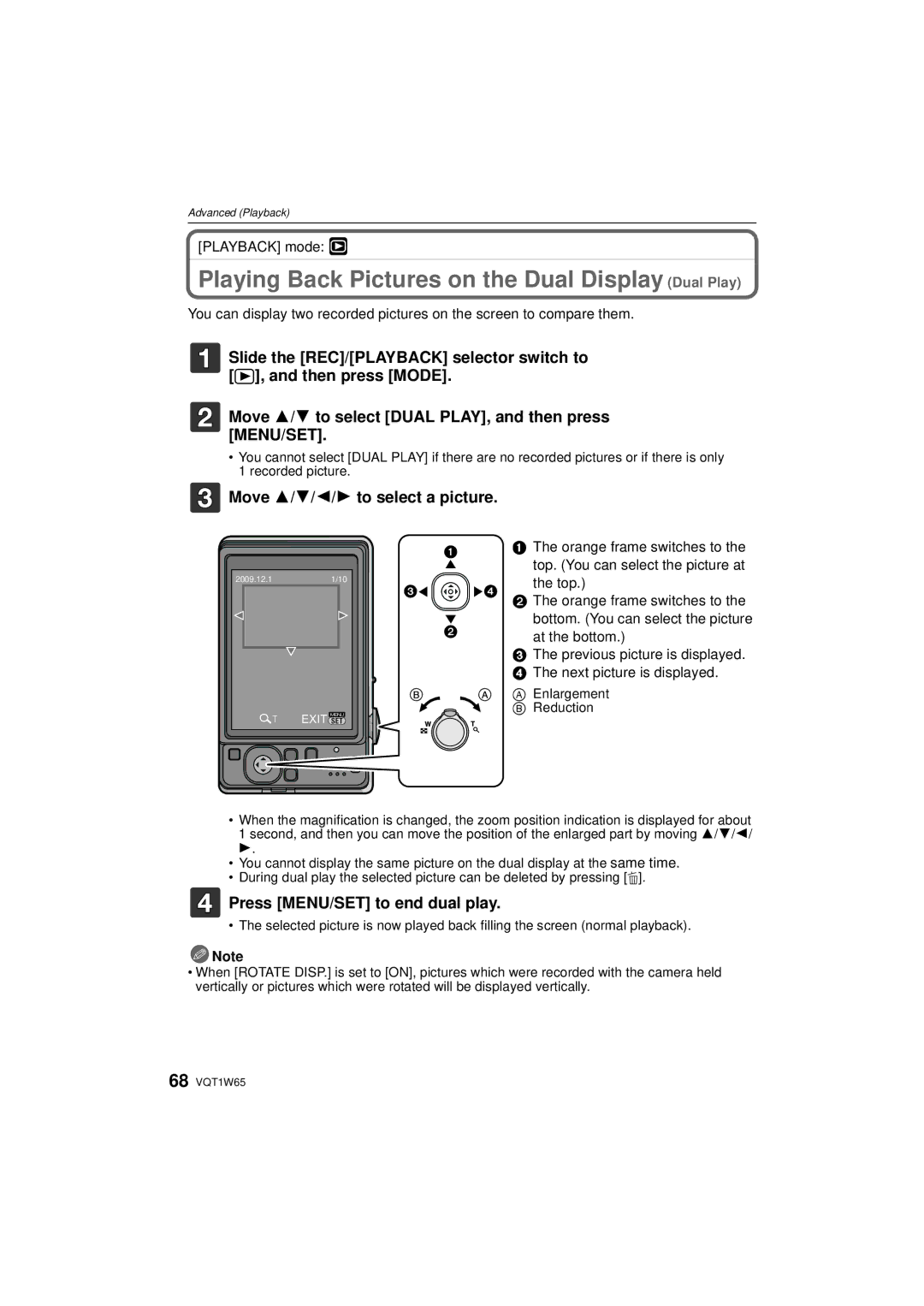 Panasonic DMC-FS25 Playing Back Pictures on the Dual Display Dual Play, Move 3/4/2/1 to select a picture 