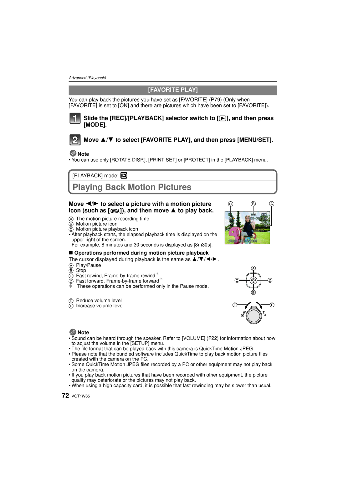 Panasonic DMC-FS25 operating instructions Playing Back Motion Pictures, Favorite Play 