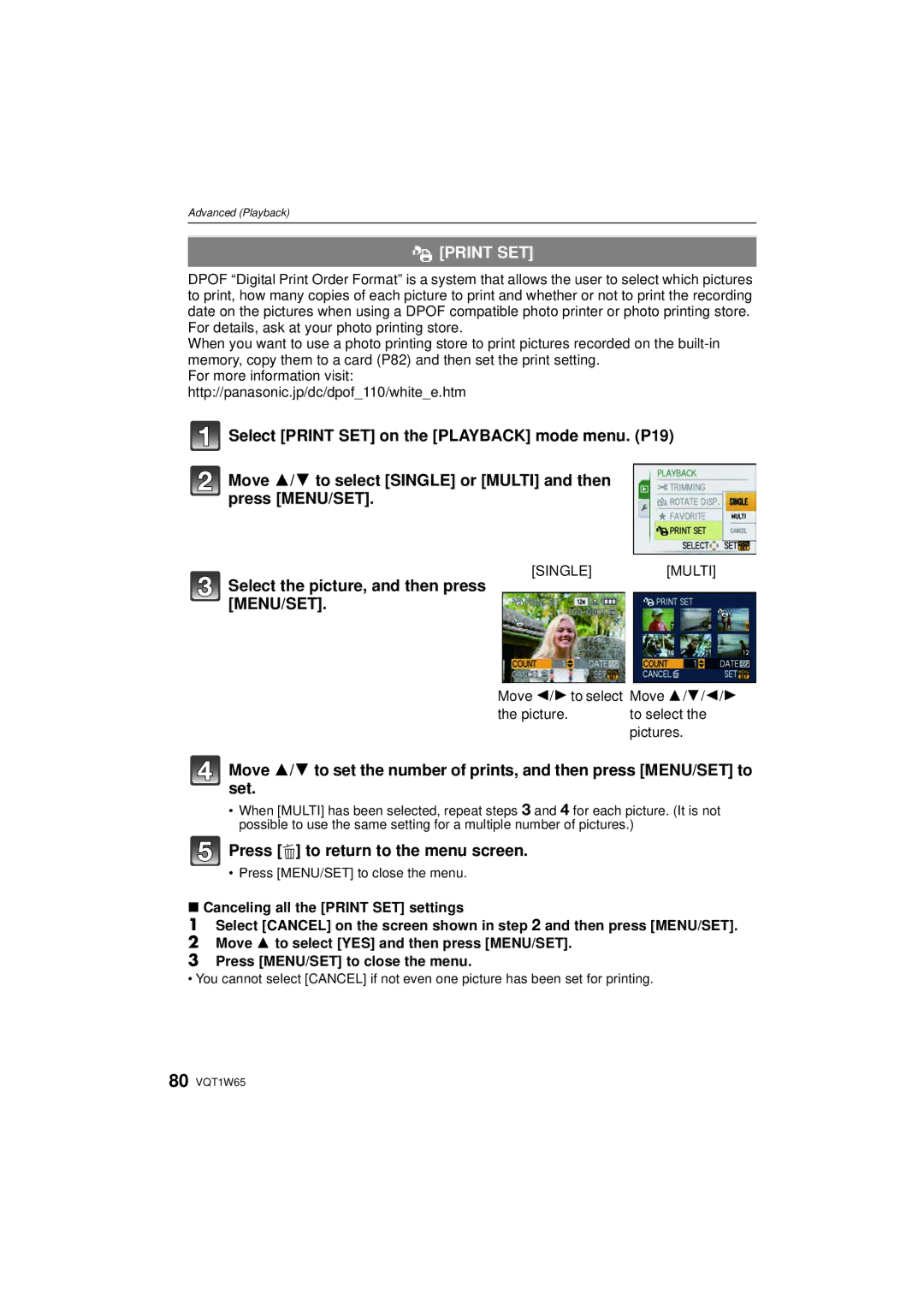 Panasonic DMC-FS25 operating instructions Print SET, Select the picture, and then press MENU/SET 