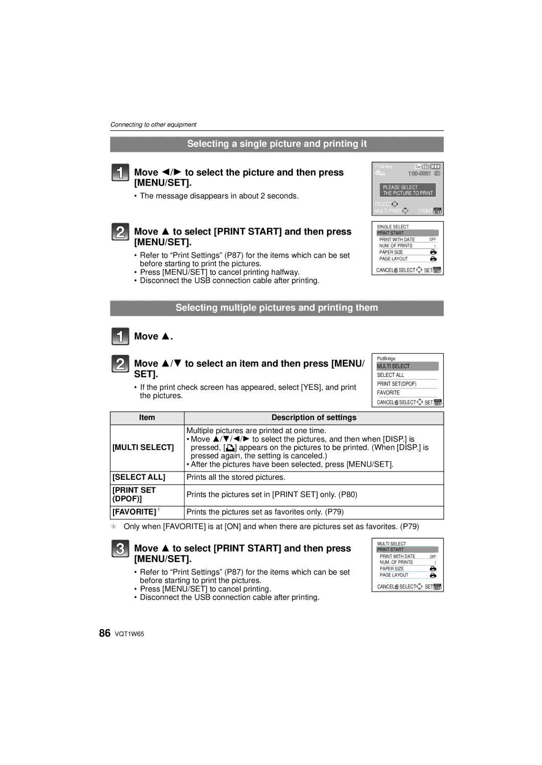 Panasonic DMC-FS25 Selecting a single picture and printing it, Move 2/1 to select the picture and then press MENU/SET 