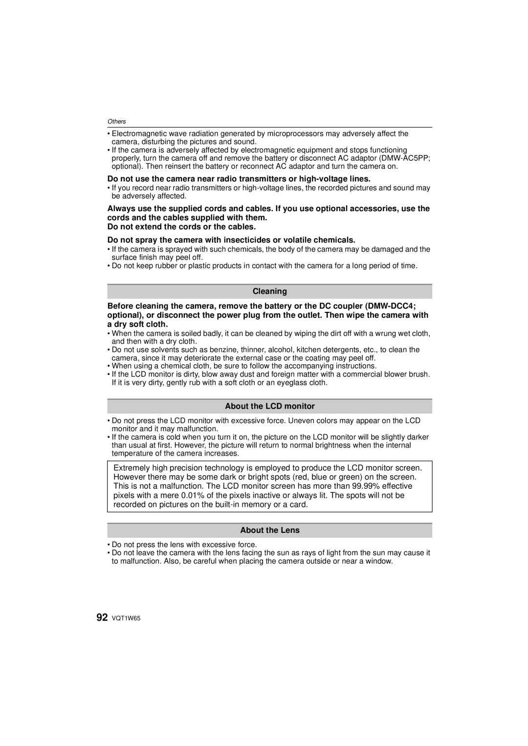 Panasonic DMC-FS25 operating instructions About the LCD monitor, About the Lens, Do not press the lens with excessive force 