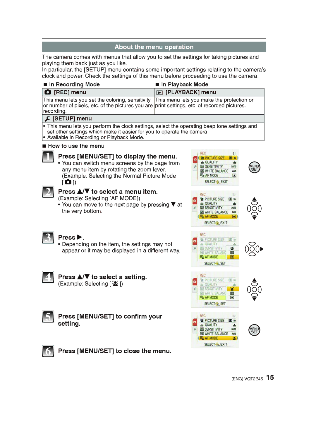 Panasonic DMC-FS42 operating instructions About the menu operation 