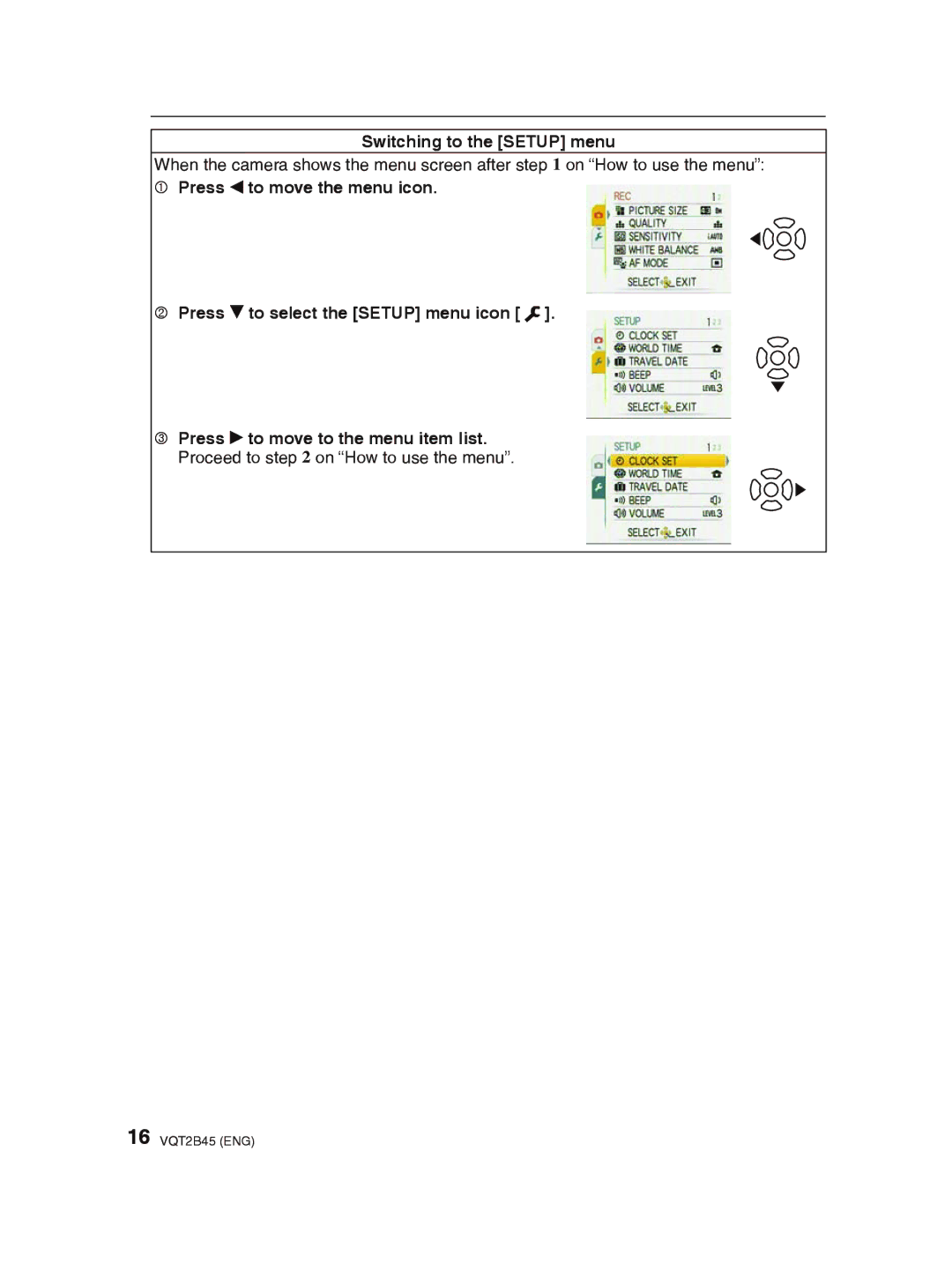 Panasonic DMC-FS42 operating instructions Switching to the Setup menu 