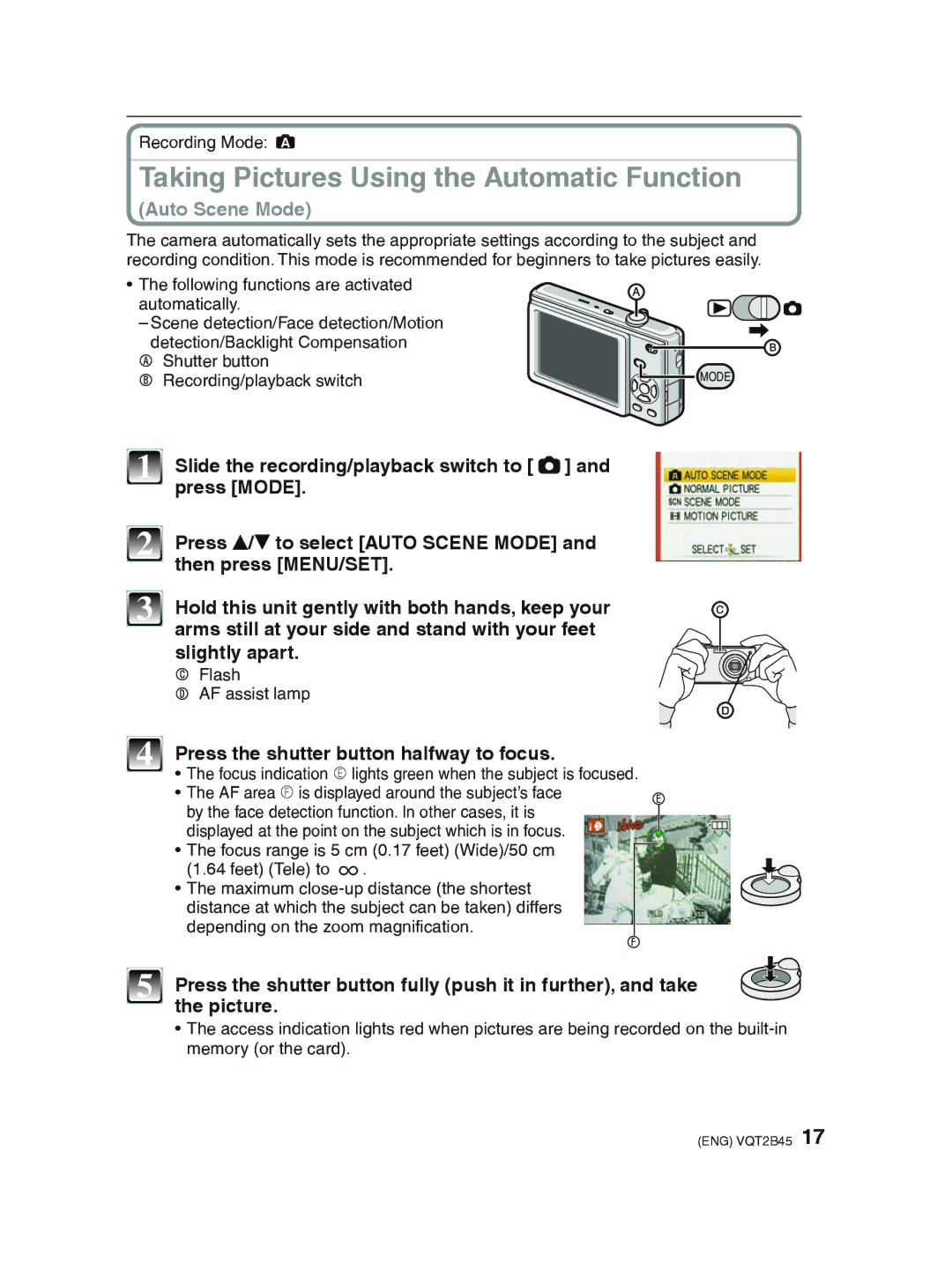 Panasonic DMC-FS42 operating instructions Taking Pictures Using the Automatic Function 