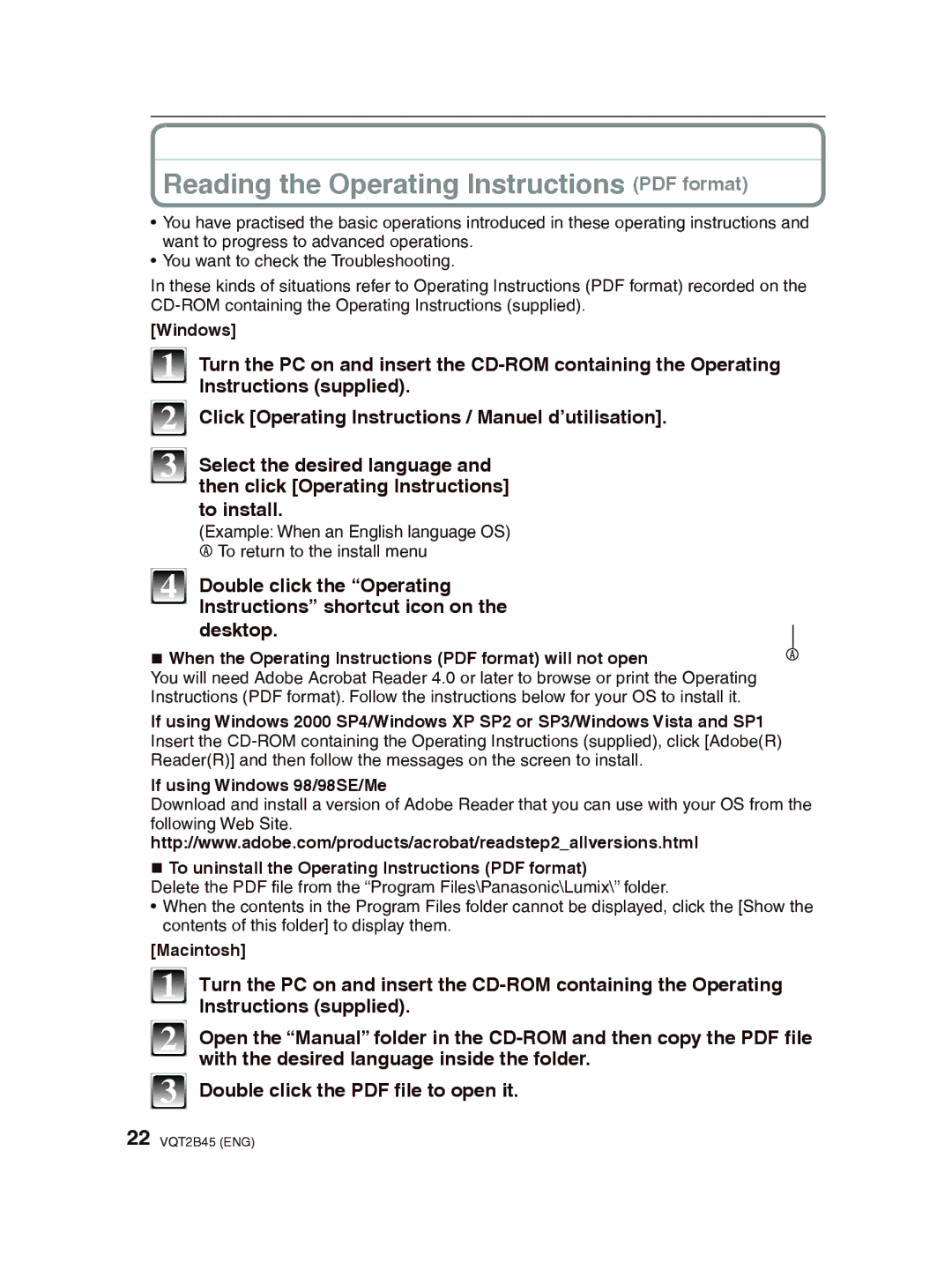 Panasonic DMC-FS42 Instructions supplied, Double click the Operating, Instructions shortcut icon on, Desktop 