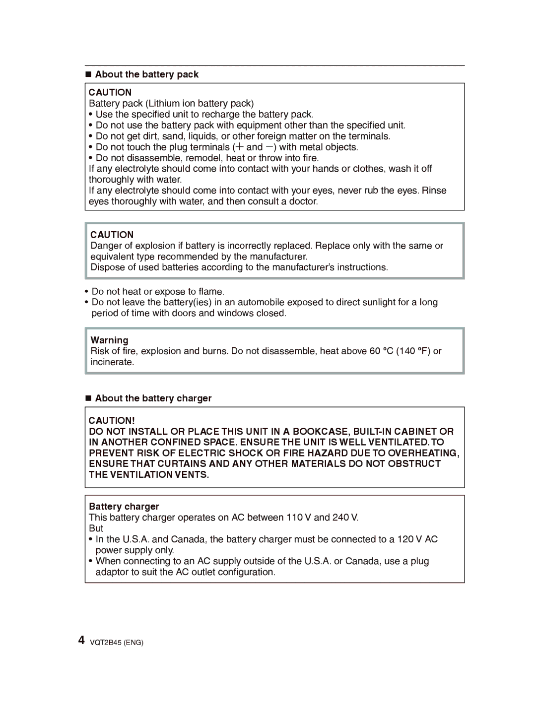 Panasonic DMC-FS42 operating instructions „ About the battery pack, „ About the battery charger, Battery charger 