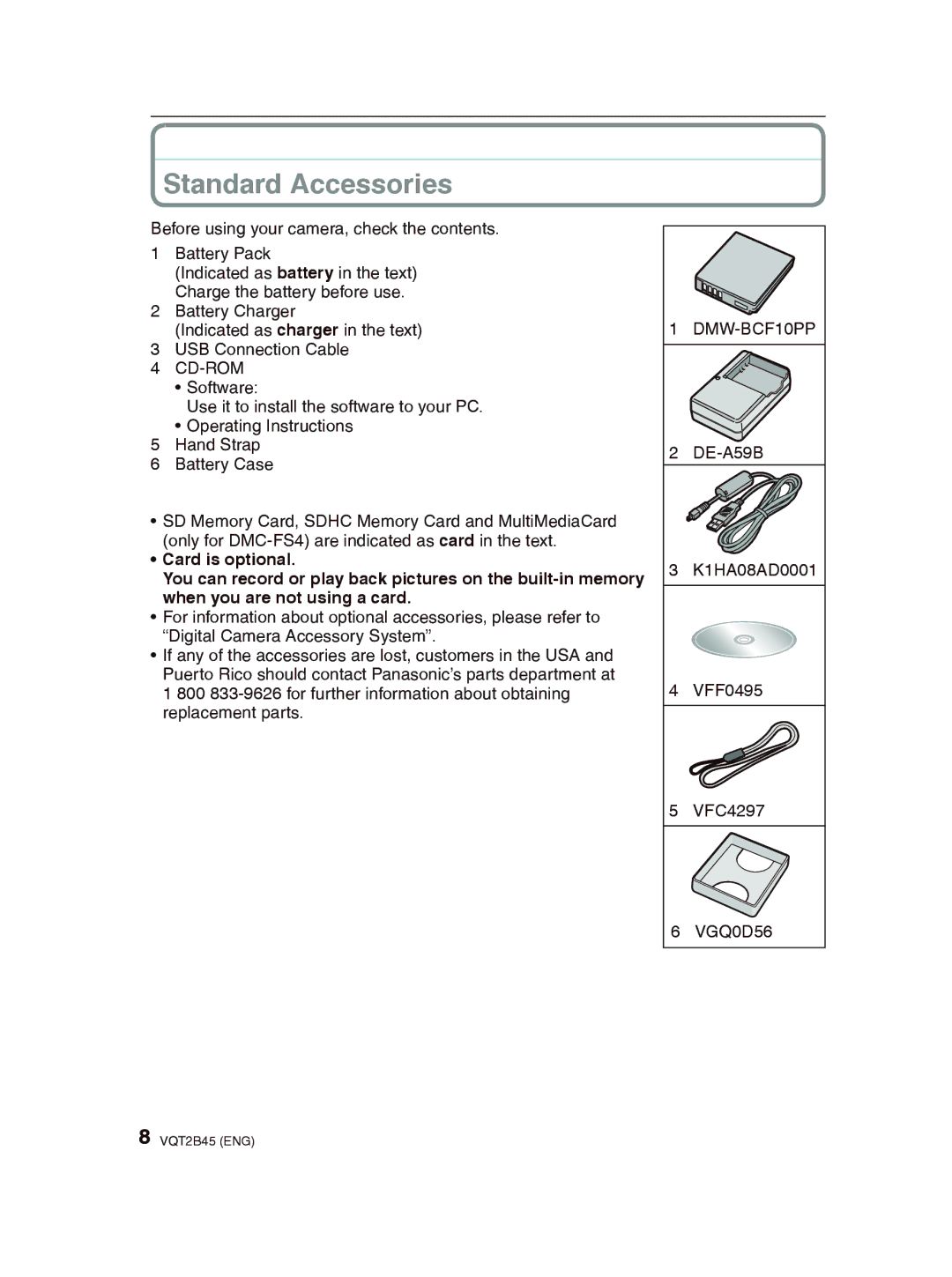 Panasonic DMC-FS42 operating instructions Standard Accessories, Cd-Rom 