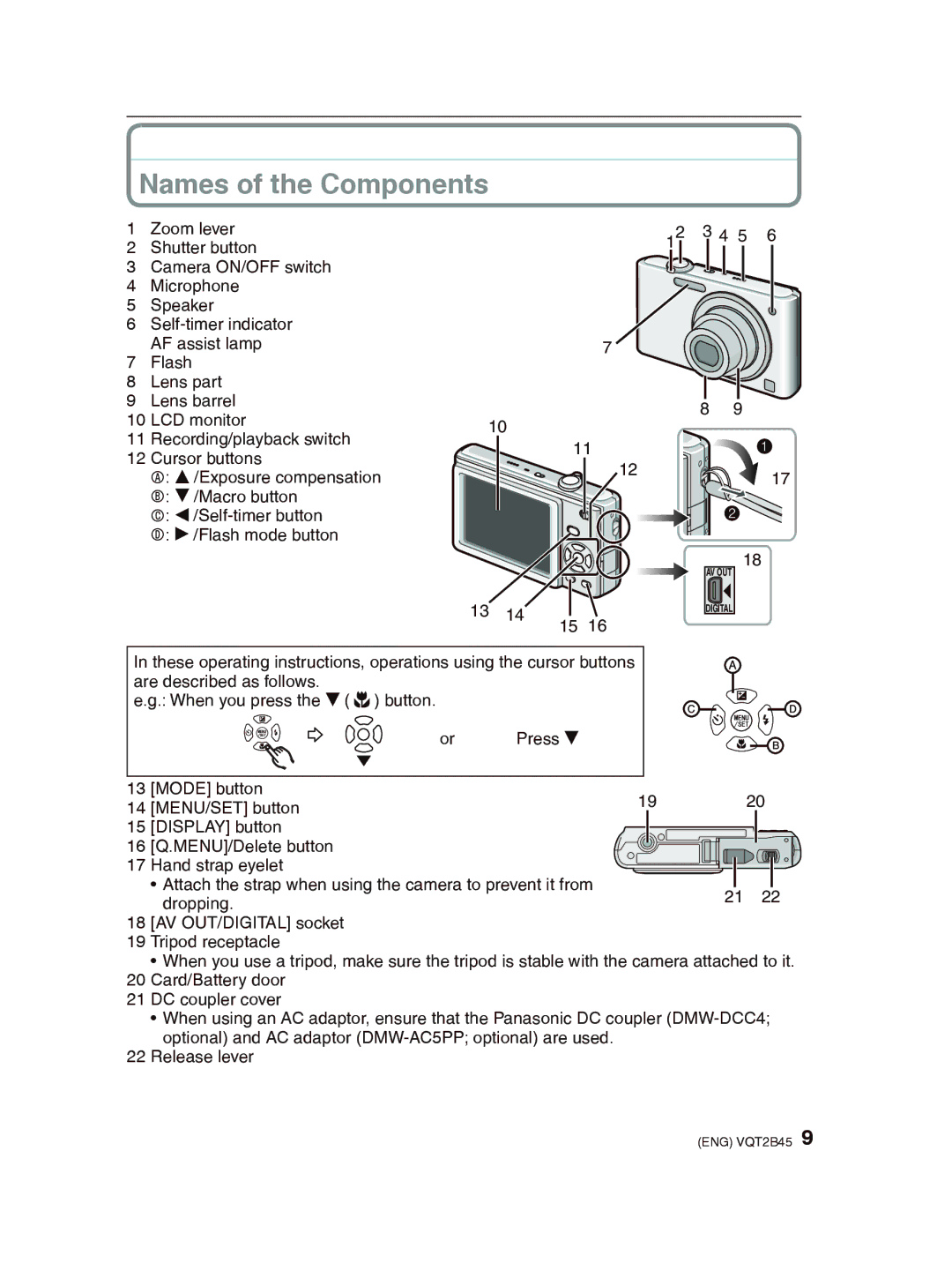 Panasonic DMC-FS42 operating instructions Names of the Components 