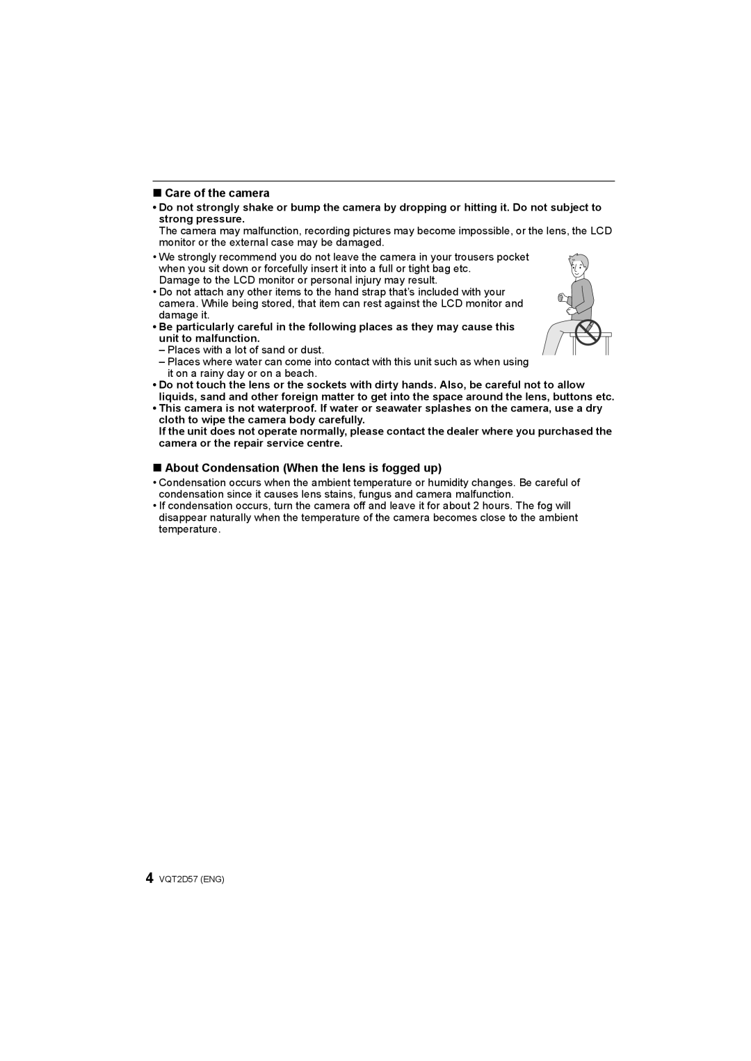 Panasonic DMC-FS62, DMC-FS12 operating instructions Care of the camera, About Condensation When the lens is fogged up 