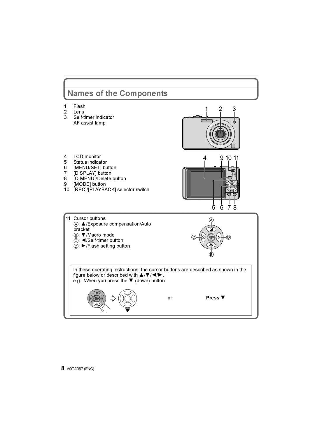 Panasonic DMC-FS62, DMC-FS12 operating instructions Names of the Components, Press 