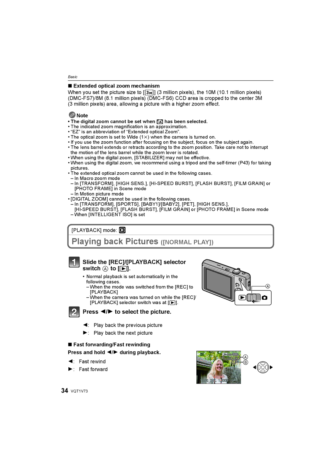 Panasonic DMC-FS7, DMC-FS8S Playing back Pictures Normal Play, Slide the REC/PLAYBACK selector switch a to 