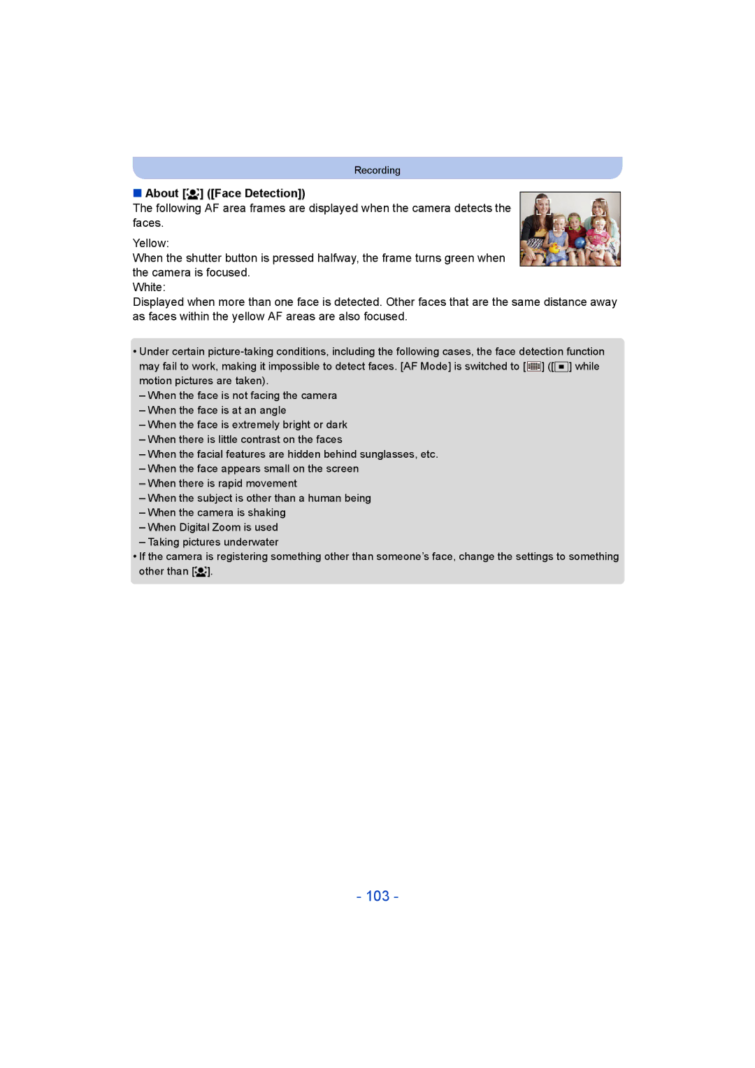 Panasonic DMC-FT5/DMC-TS5 operating instructions 103, About š Face Detection 