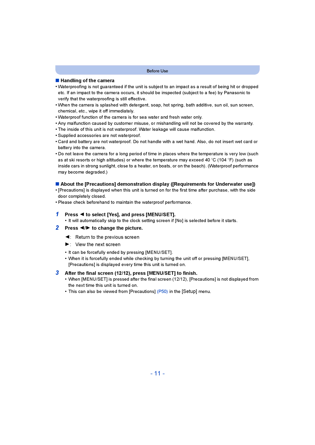 Panasonic DMC-FT5/DMC-TS5 operating instructions Handling of the camera, Press 2 to select Yes, and press MENU/SET 