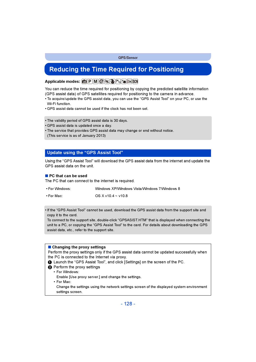 Panasonic DMC-FT5/DMC-TS5 Reducing the Time Required for Positioning, 128, Update using the GPS Assist Tool 