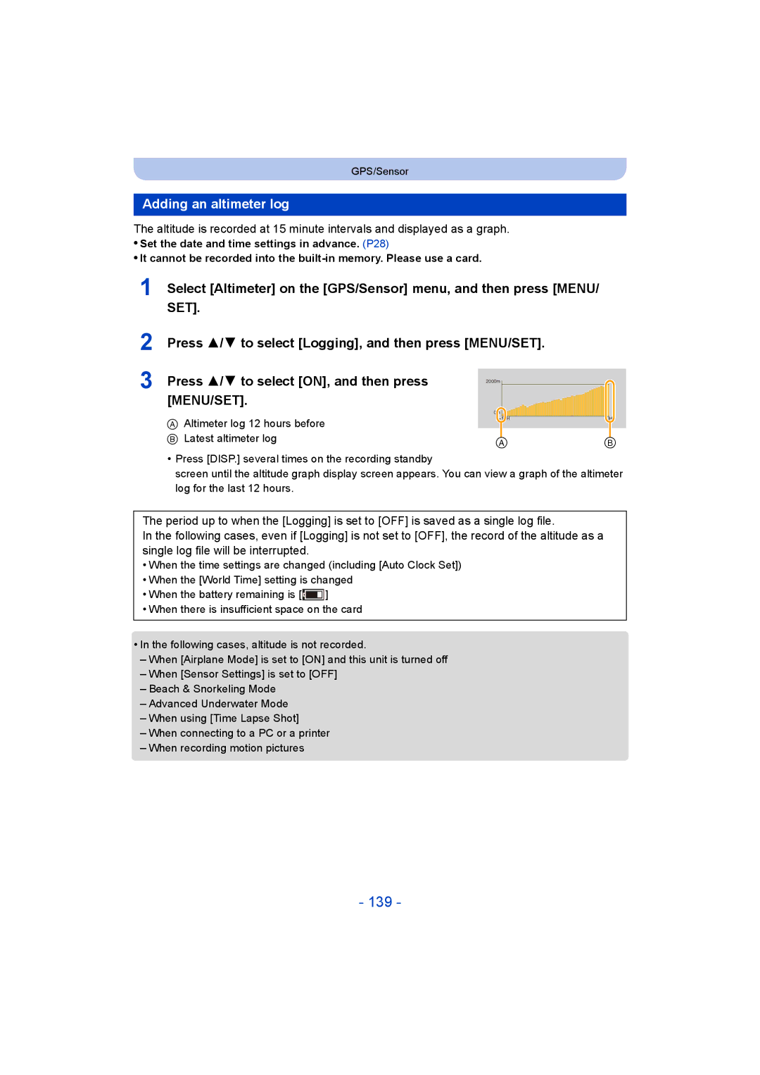 Panasonic DMC-FT5/DMC-TS5 operating instructions 139, Adding an altimeter log 