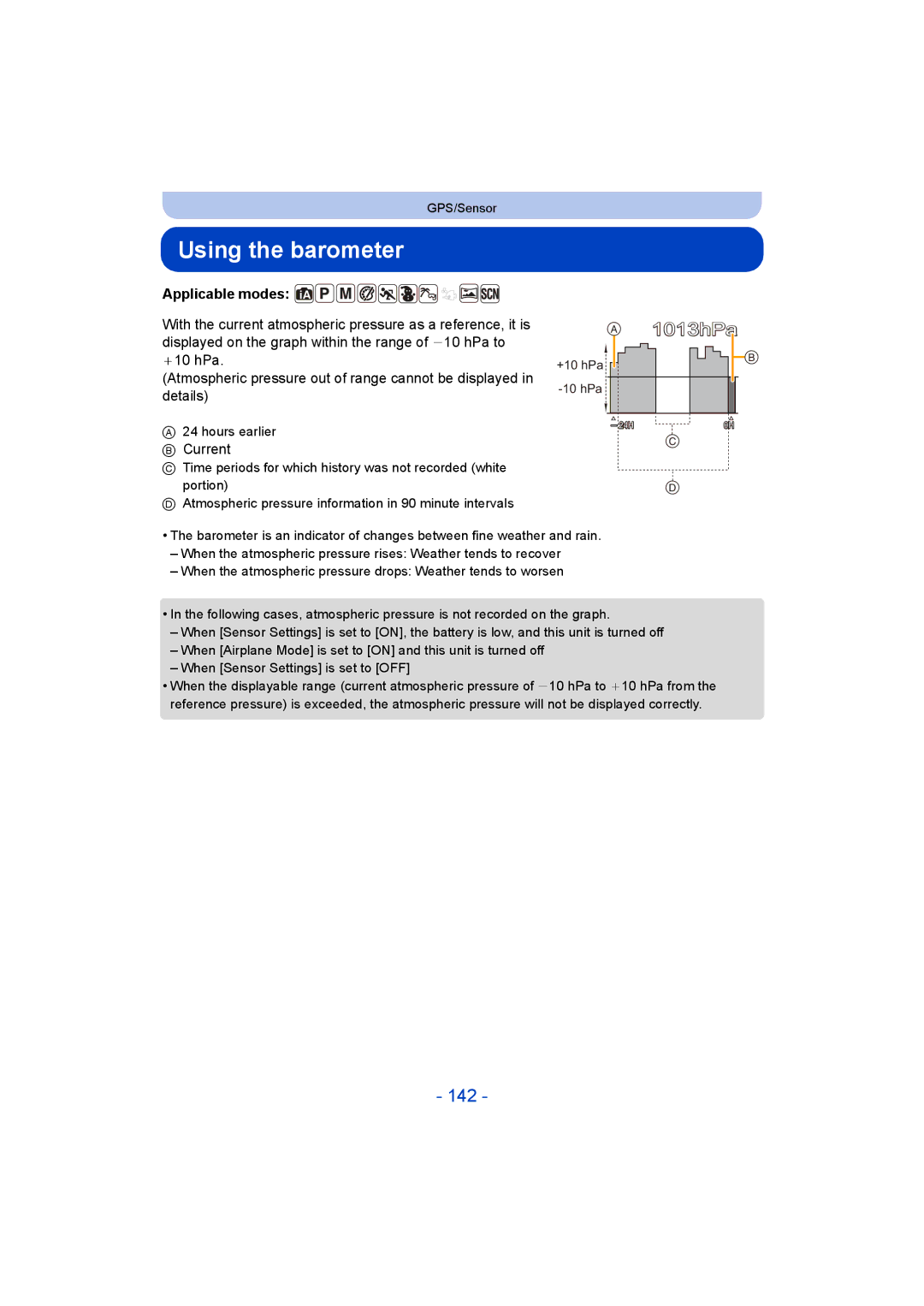 Panasonic DMC-FT5/DMC-TS5 operating instructions Using the barometer, 142 