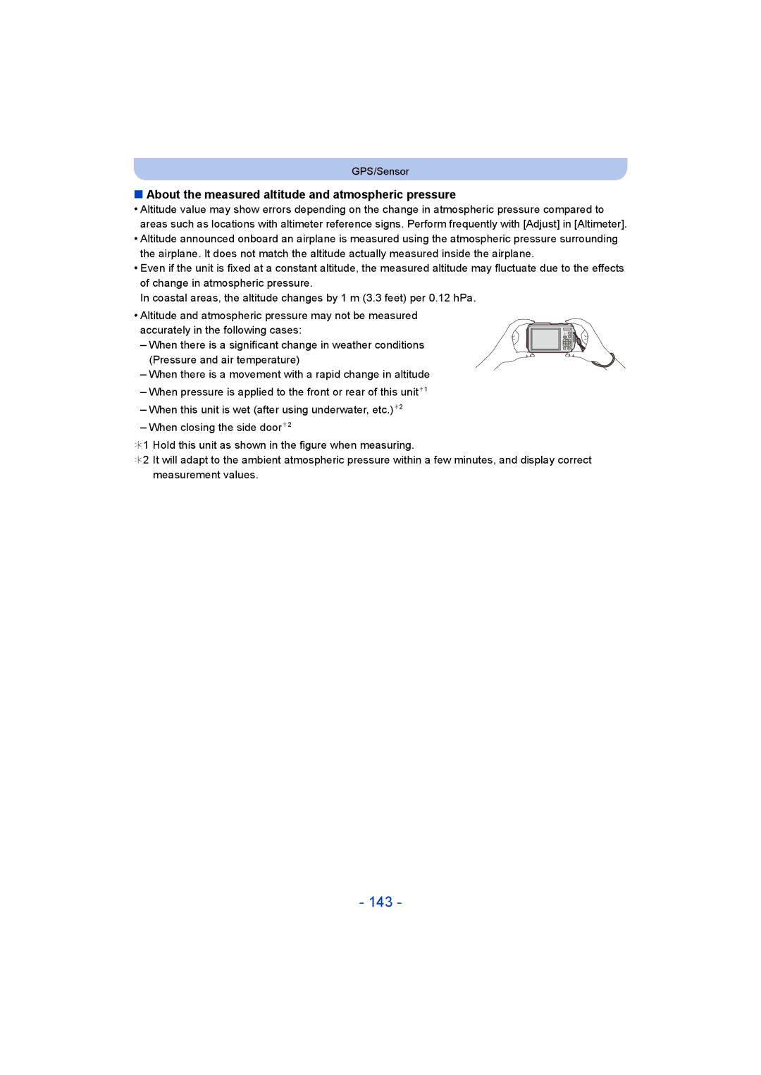 Panasonic DMC-FT5/DMC-TS5 operating instructions 143, About the measured altitude and atmospheric pressure 