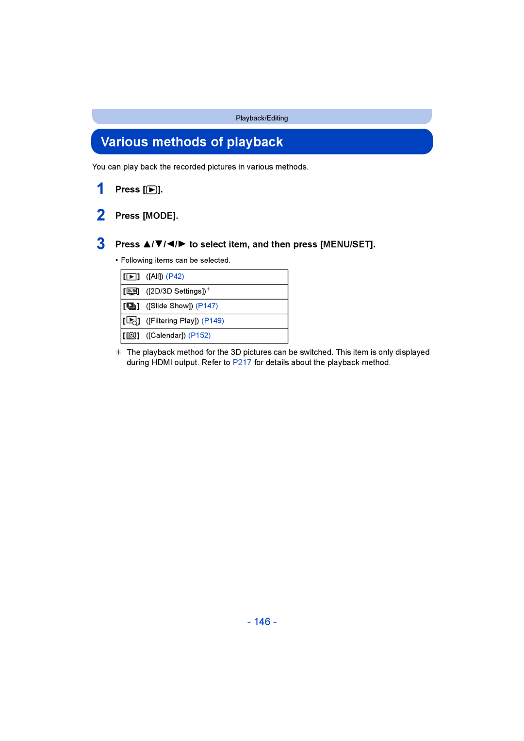 Panasonic DMC-FT5/DMC-TS5 Various methods of playback, 146, You can play back the recorded pictures in various methods 