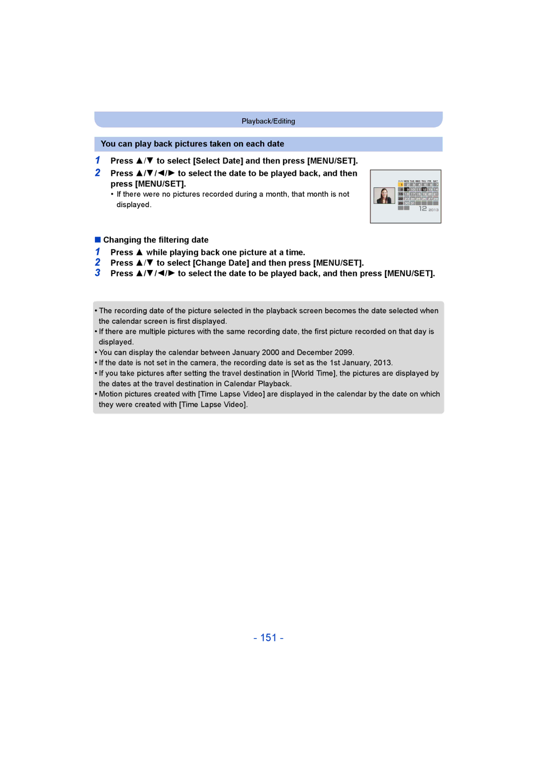 Panasonic DMC-FT5/DMC-TS5 operating instructions 151, Changing the filtering date 