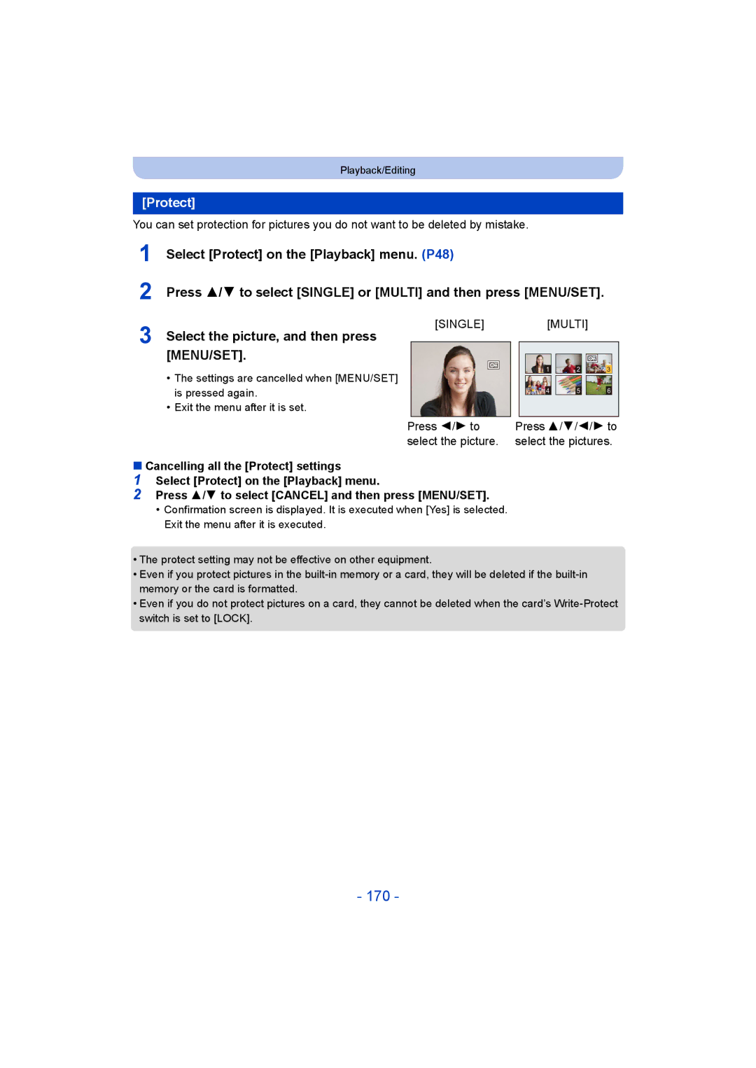 Panasonic DMC-FT5/DMC-TS5 operating instructions 170, Protect 