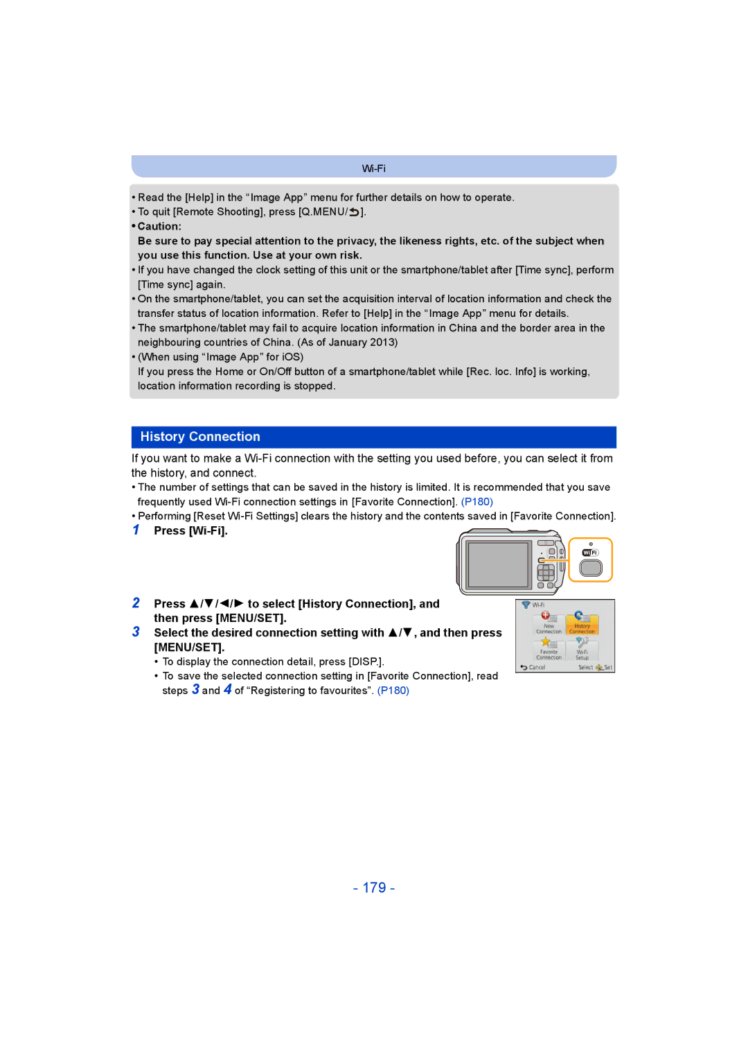 Panasonic DMC-FT5/DMC-TS5 operating instructions 179, History Connection 