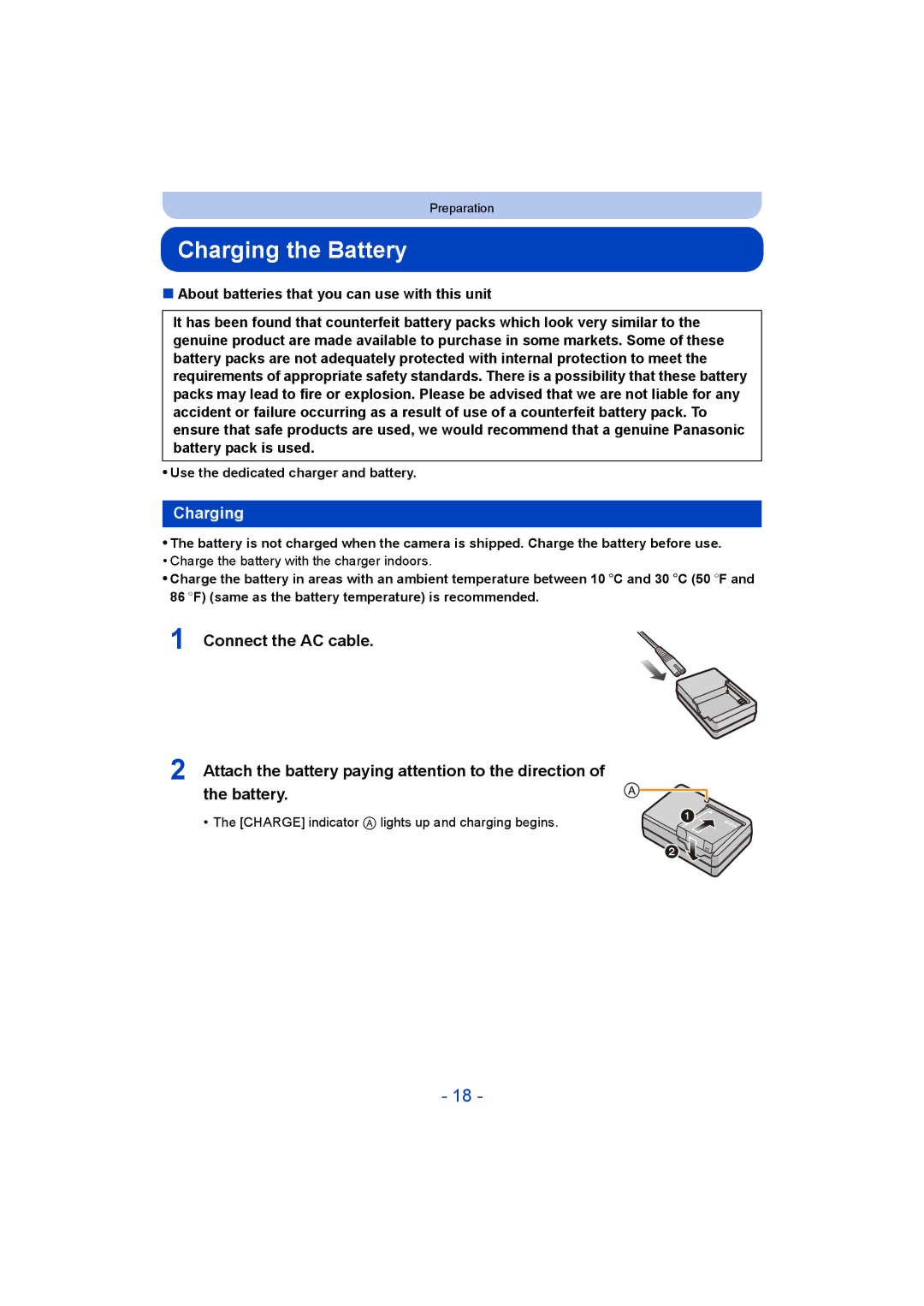 Panasonic DMC-FT5/DMC-TS5 operating instructions Charging the Battery, Use the dedicated charger and battery 