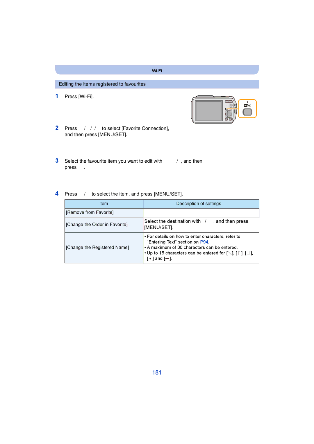 Panasonic DMC-FT5/DMC-TS5 181, Select the destination with 3/4, and then press, Change the Registered Name 