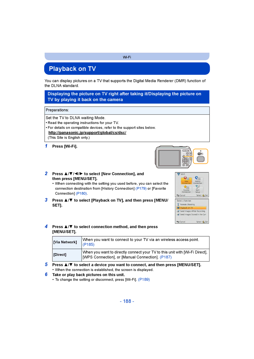 Panasonic DMC-FT5/DMC-TS5 operating instructions 188, Press 3/4 to select Playback on TV, and then press Menu 