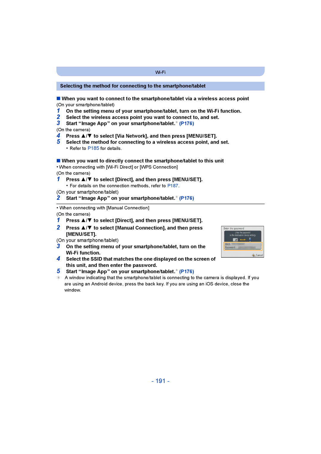 Panasonic DMC-FT5/DMC-TS5 operating instructions 191, Start Image App on your smartphone/tablet.¢ P176 