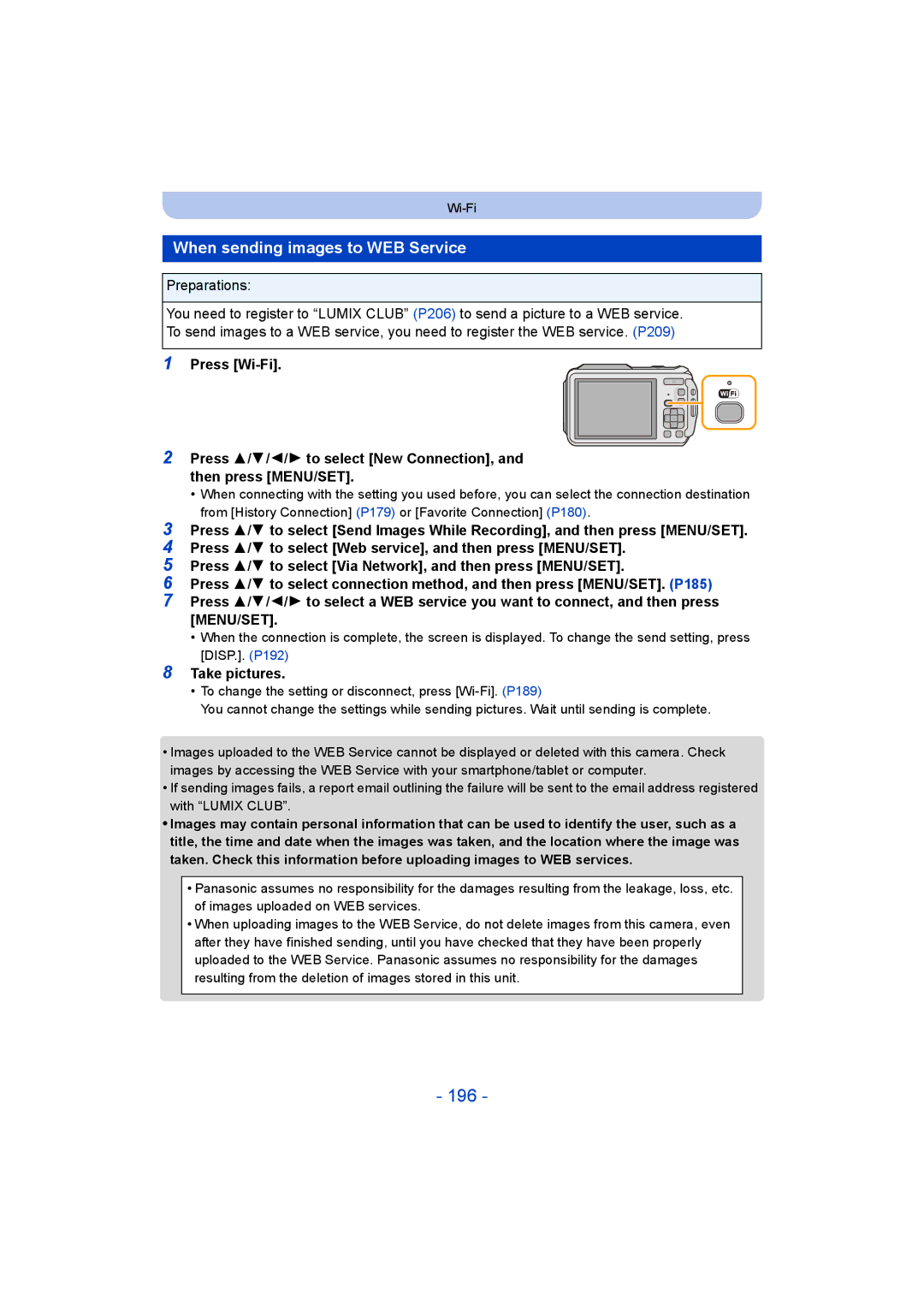 Panasonic DMC-FT5/DMC-TS5 operating instructions 196, When sending images to WEB Service 