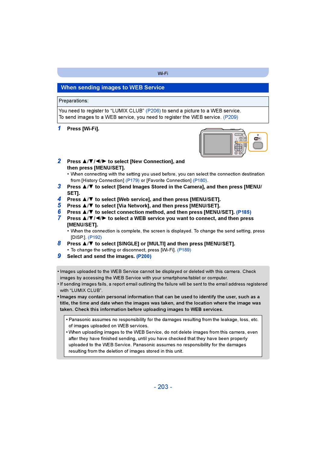 Panasonic DMC-FT5/DMC-TS5 operating instructions 203, When sending images to WEB Service 