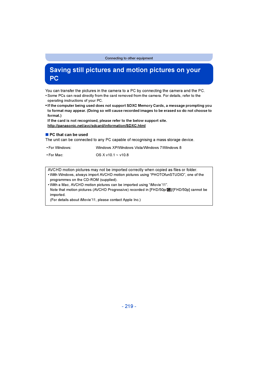 Panasonic DMC-FT5/DMC-TS5 operating instructions Saving still pictures and motion pictures on your, 219 