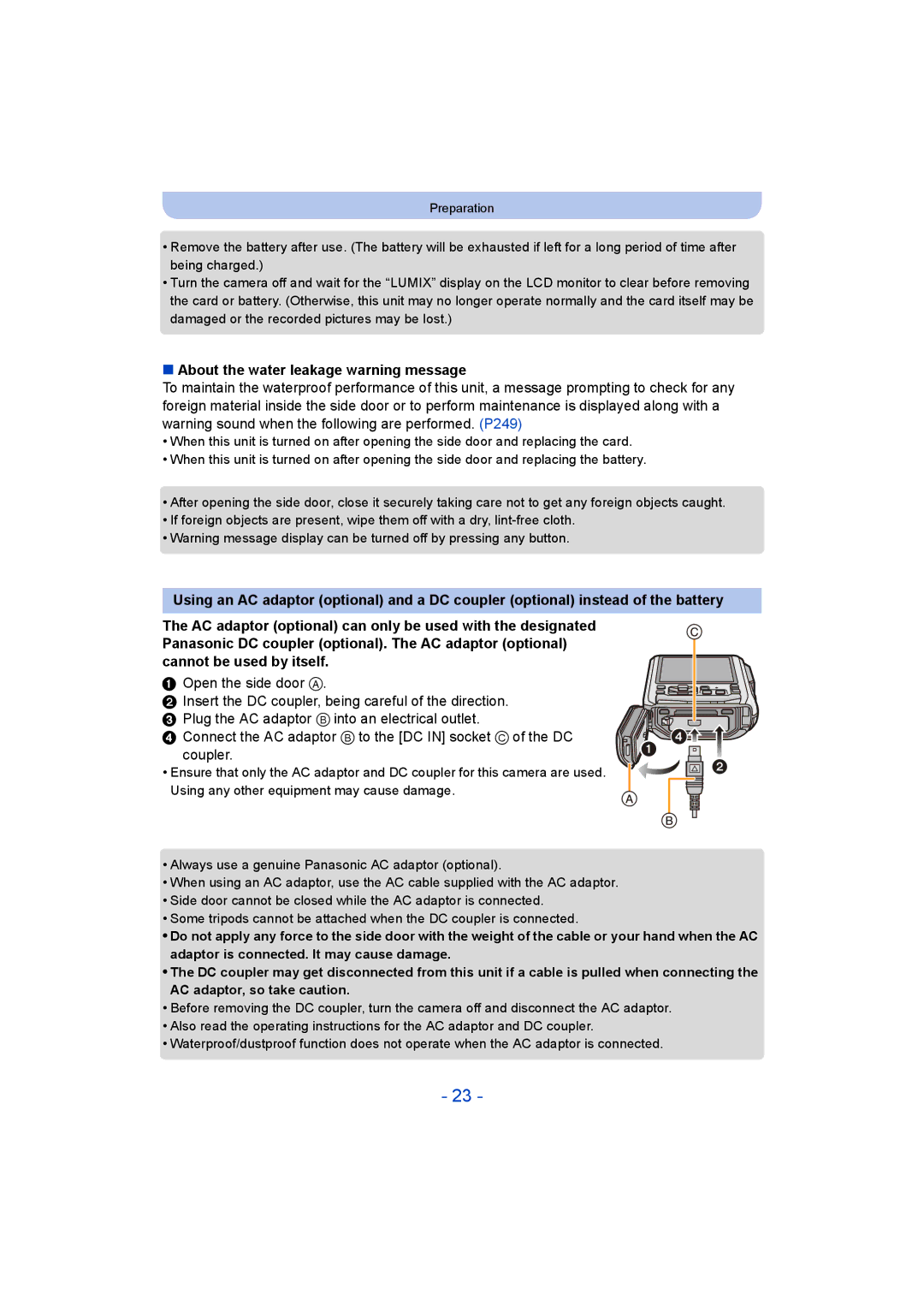 Panasonic DMC-FT5/DMC-TS5 operating instructions About the water leakage warning message 