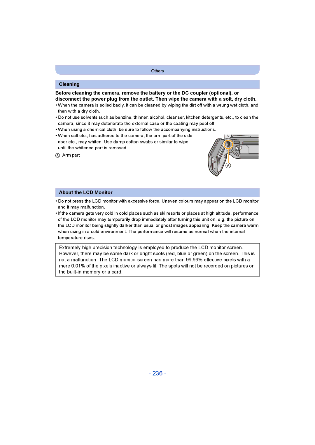 Panasonic DMC-FT5/DMC-TS5 operating instructions 236, Cleaning, About the LCD Monitor 