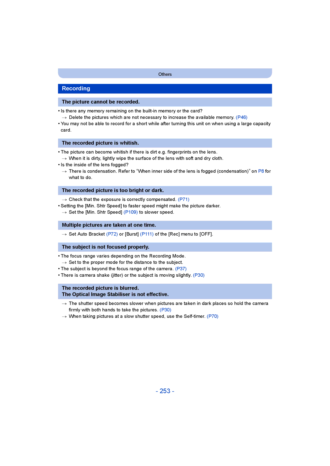 Panasonic DMC-FT5/DMC-TS5 operating instructions 253, Recording 