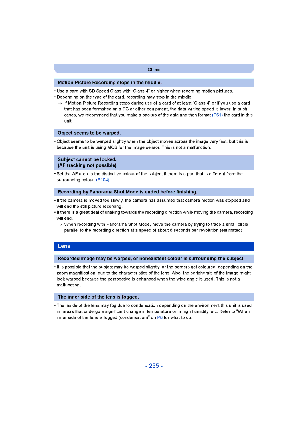 Panasonic DMC-FT5/DMC-TS5 operating instructions 255, Lens 