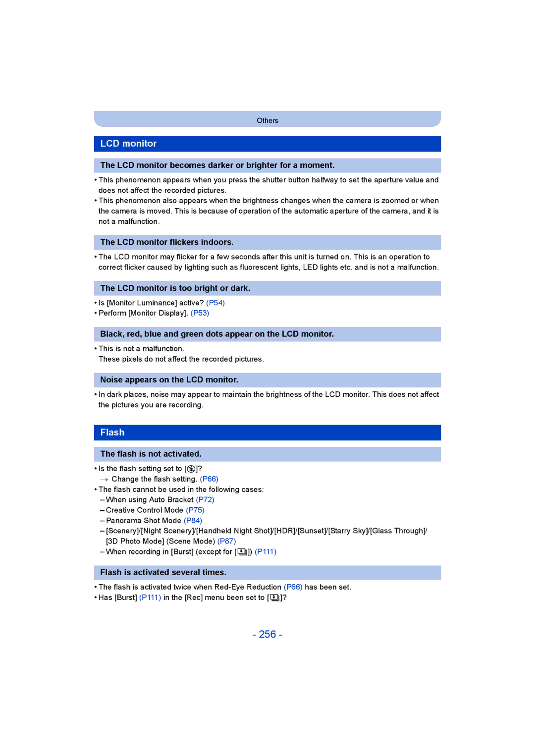 Panasonic DMC-FT5/DMC-TS5 operating instructions 256, LCD monitor, Flash 