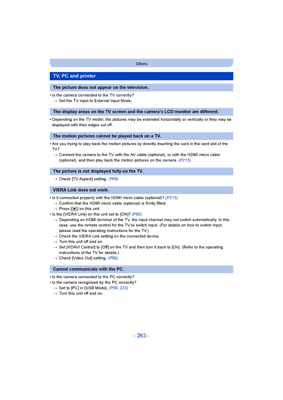 Panasonic DMC-FT5/DMC-TS5 operating instructions 263, TV, PC and printer 