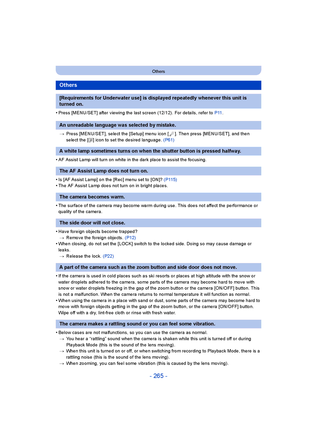 Panasonic DMC-FT5/DMC-TS5 operating instructions 265, Others 