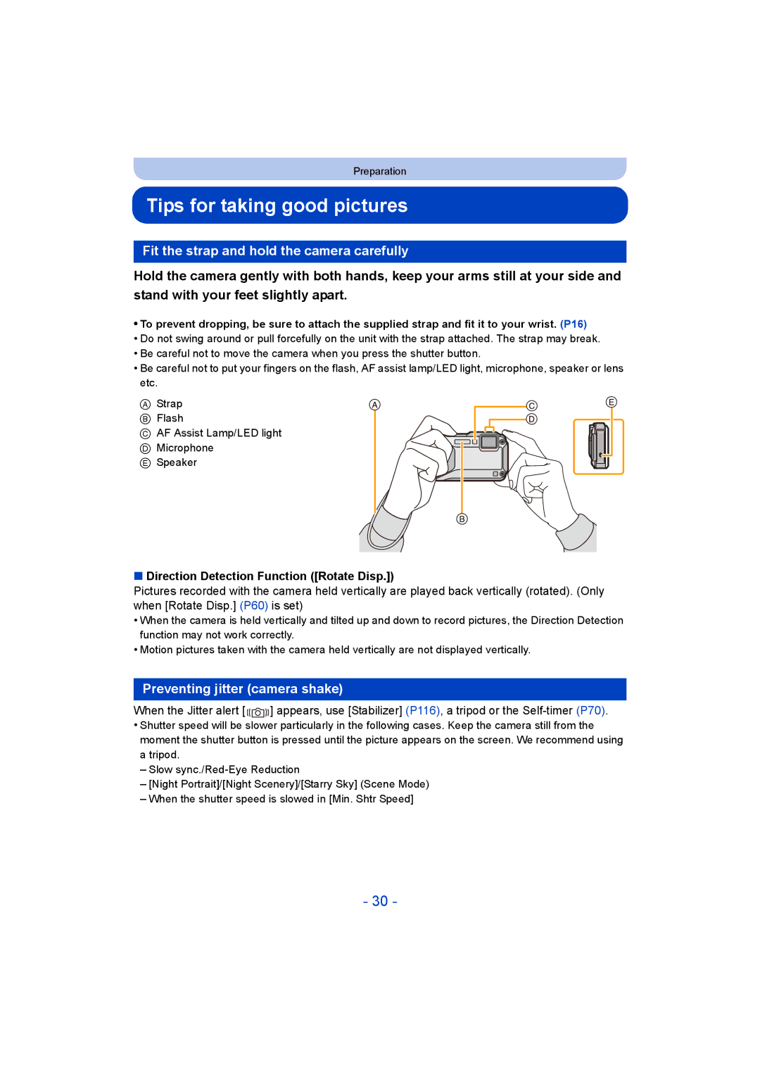 Panasonic DMC-FT5/DMC-TS5 operating instructions Tips for taking good pictures, Fit the strap and hold the camera carefully 