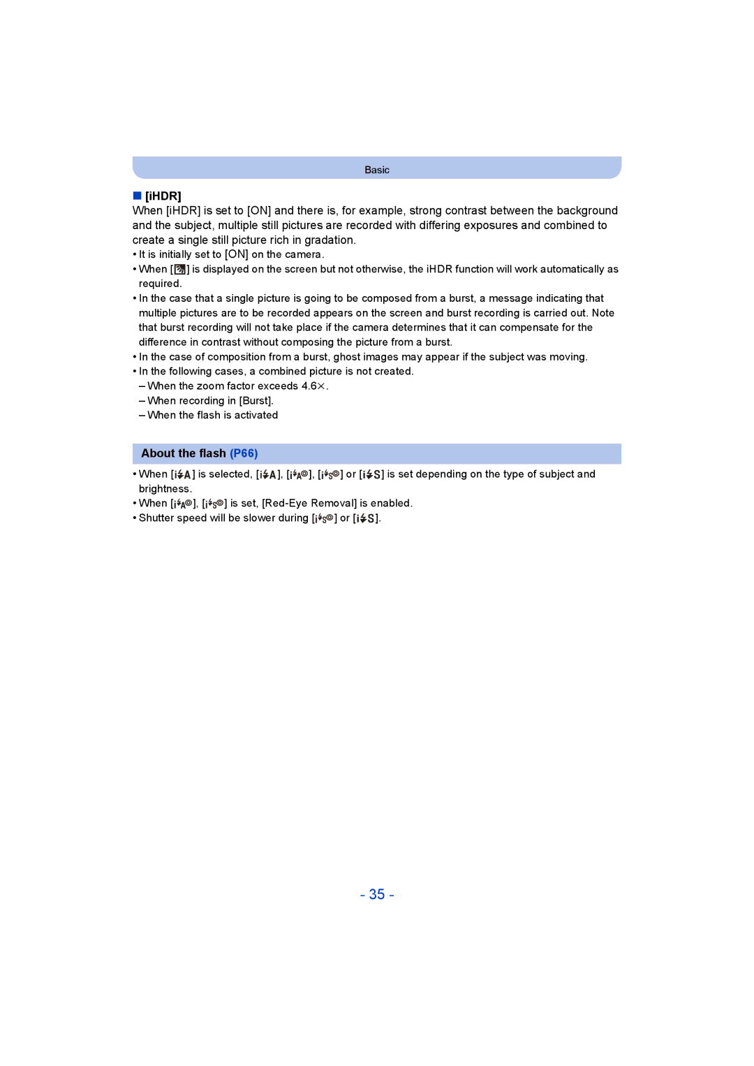 Panasonic DMC-FT5/DMC-TS5 operating instructions Ihdr, About the flash P66 