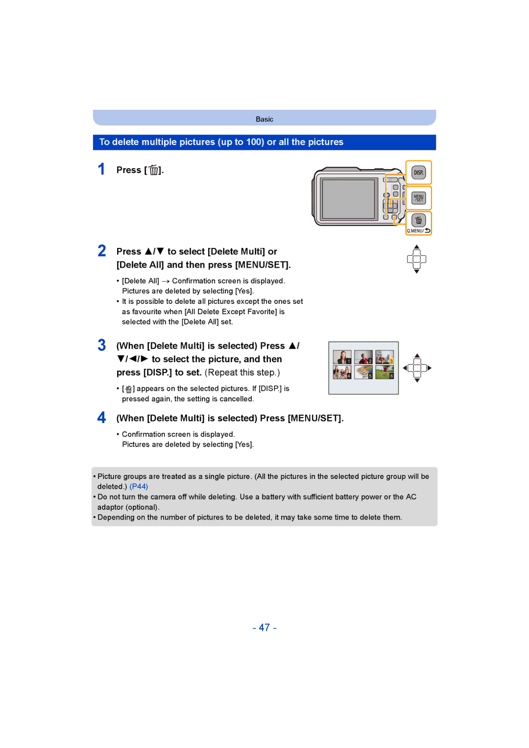 Panasonic DMC-FT5/DMC-TS5 operating instructions To delete multiple pictures up to 100 or all the pictures 