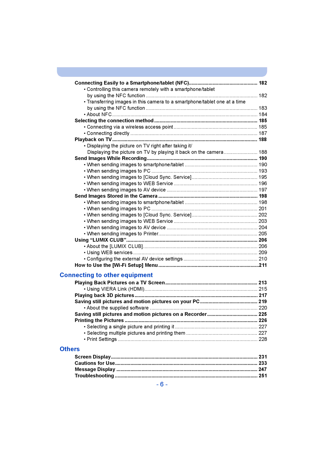 Panasonic DMC-FT5/DMC-TS5 Connecting Easily to a Smartphone/tablet NFC 182, Selecting the connection method 185 