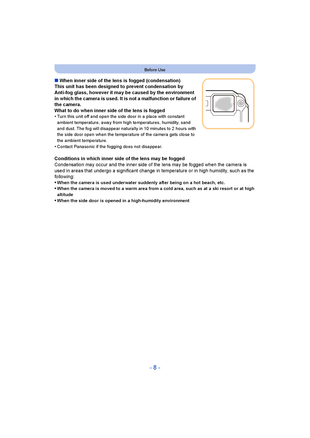 Panasonic DMC-FT5/DMC-TS5 operating instructions Camera What to do when inner side of the lens is fogged 