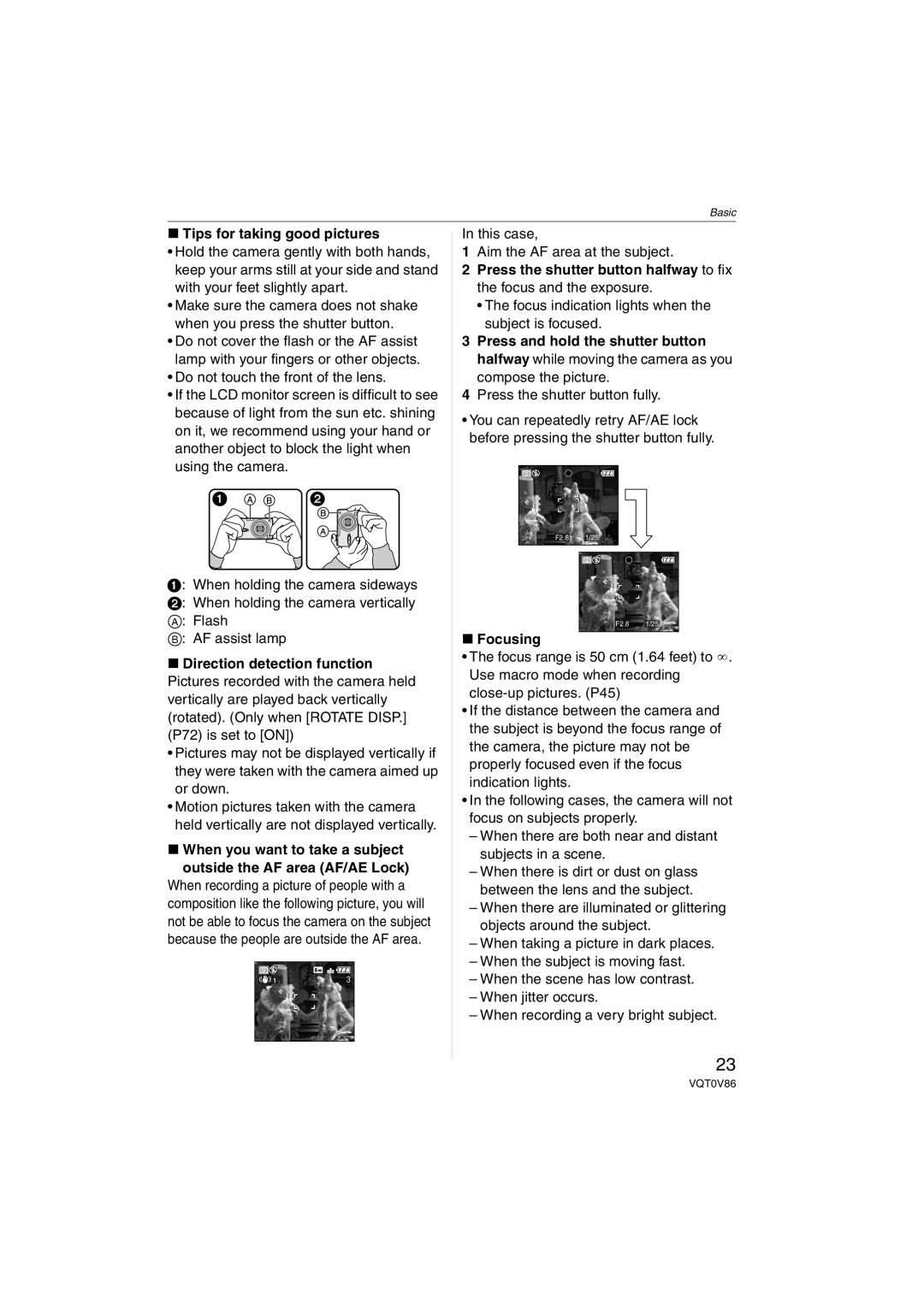 Panasonic DMCFX01W Tips for taking good pictures, This case Aim the AF area at the subject, Press the shutter button fully 