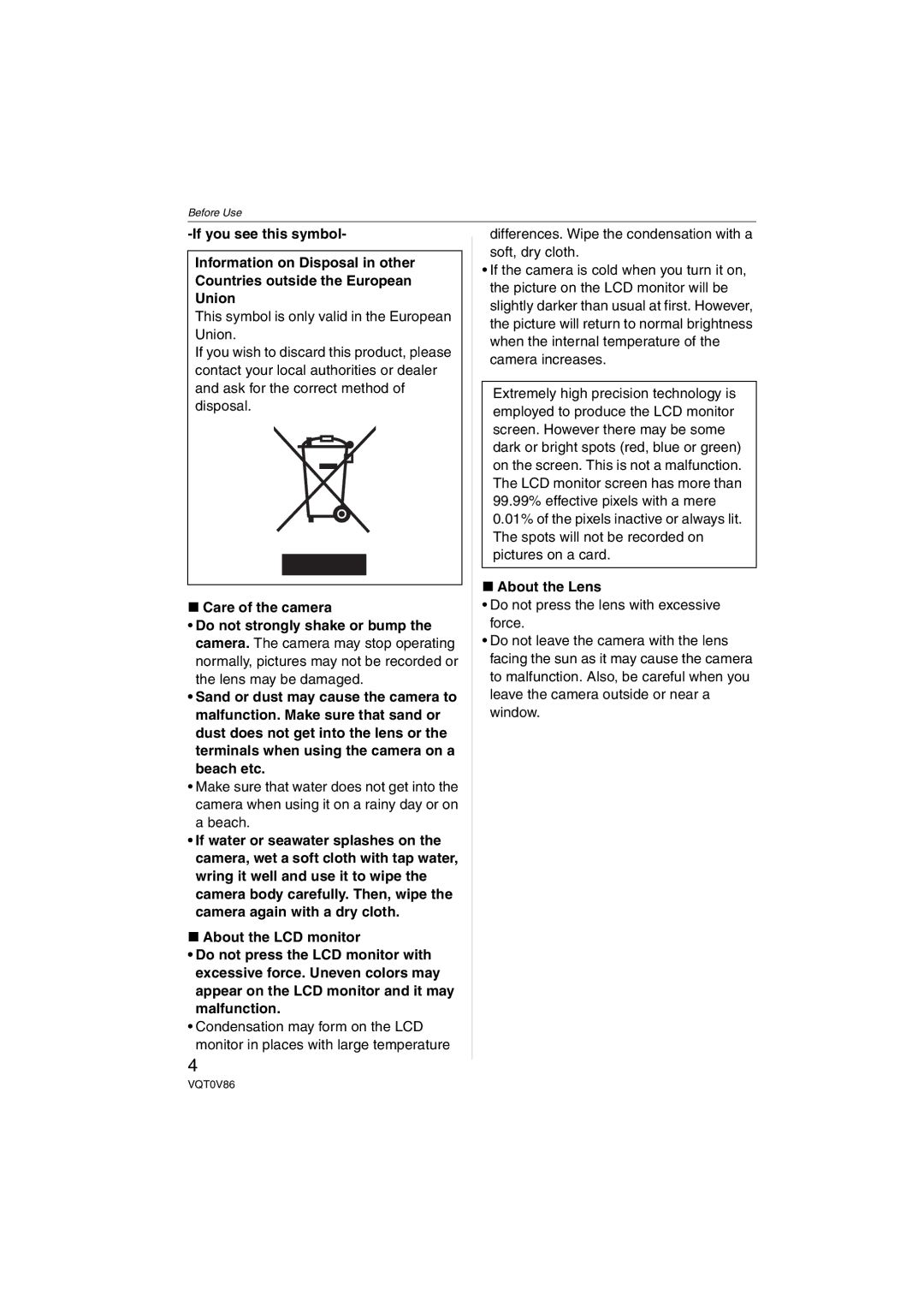 Panasonic DMCFX01S, DMC-FX01, DMCFX01P, DMCFX01K, DMCFX01W operating instructions About the Lens 