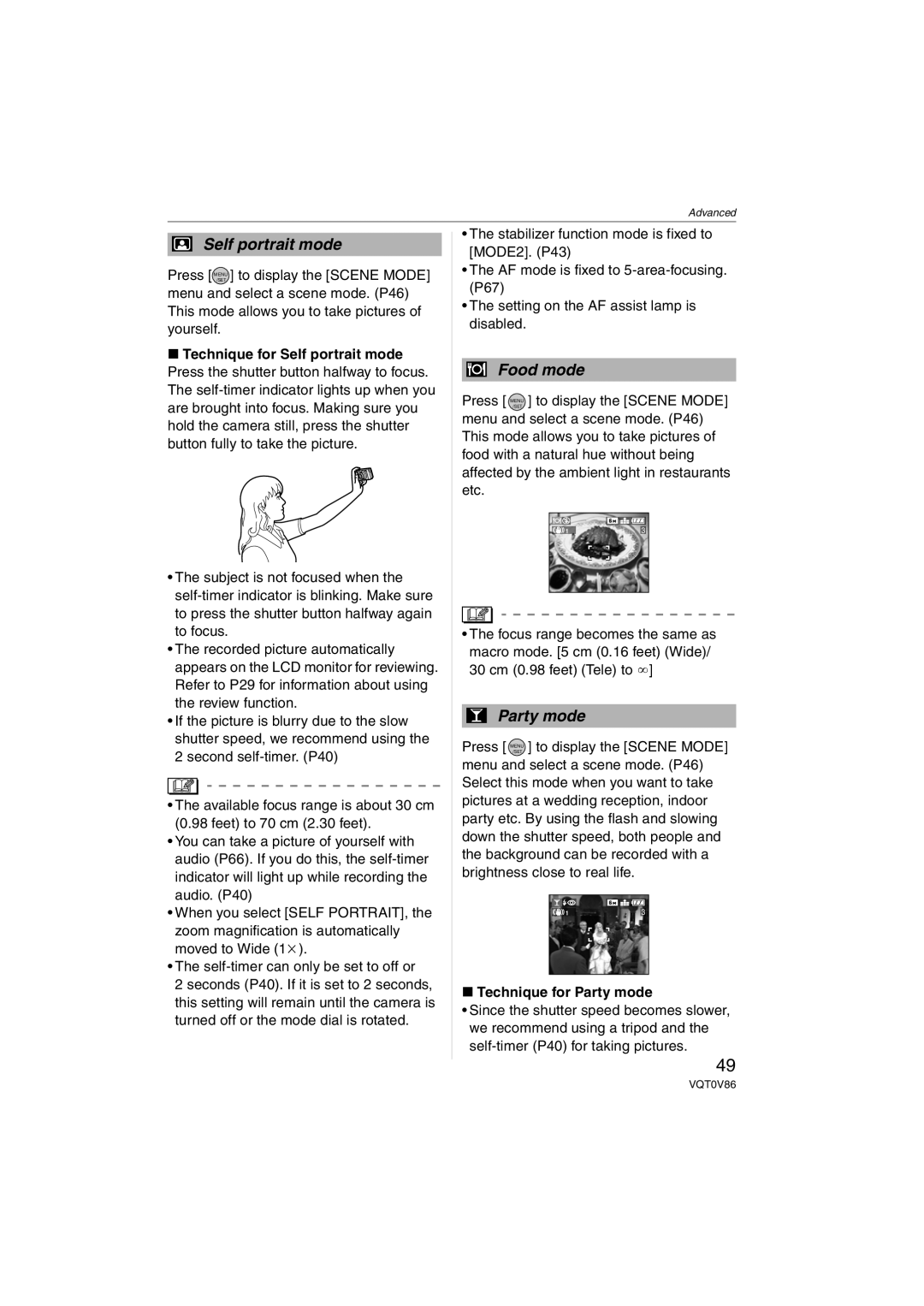 Panasonic DMCFX01S, DMC-FX01, DMCFX01P, DMCFX01K, DMCFX01W operating instructions Self portrait mode, Technique for Party mode 